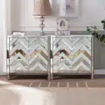 Goldoma Modern Solid Wood Sideboard Cabinet with Mirror Trim and Adjustable Shelves