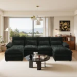 Modular Convertible Sectional Sofa Set with Double Chaise Lounge U Shaped Chenille Upholstered Sponge-Filled Leisure Sofa
