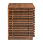 Goldoma 22 inch brown wood block end table with two drawers in a living room setting