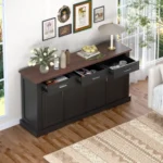 Goldoma 63 inch fluted sideboard cabinet with gray and black finish in modern living room