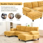 Goldoma 103.5 inch square convertible sectional sofa set with dual chaise lounges and storage pockets in modern living room