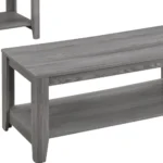 Goldoma 42-inch gray farmhouse coffee table set of three with storage shelves in a living room