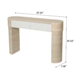 Modern solid oak console table with hidden drawers in an entryway