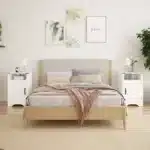 Goldoma Farmhouse Nightstand with Charging Station - Wooden Rustic End Table – base detail