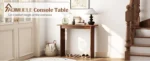 Goldoma solid wood walnut console table – slim mid-century entryway table with rubberwood in a modern living room setting.
