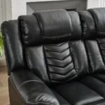 Goldoma wireless charging sofa set with LED lights and memory foam in black leather for modern living room