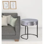 Goldoma 21 inch round end table with drawer - silver aluminum top and wood base side table