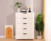 White Solid Wood 5-Drawer Dresser with Wheels – Modern Storage Cabinet, Adjustable Height