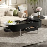 Goldoma lift top coffee table with hidden storage and rotating tray in black finish