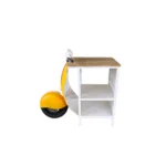 Goldoma scooter side table in yellow, white, and natural wood finish with two shelves