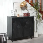 Goldoma 31 inch black wood storage cabinet with embossed door accent furniture for living room