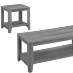 Goldoma 42-inch gray farmhouse coffee table set of three with storage shelves in a living room
