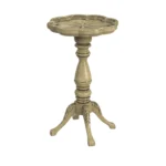 Goldoma 20-inch beige round end table with distressed rustic finish in a living room setting