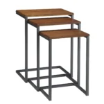 Goldoma 24 inch compact rectangular end table with brown wood top and black metal frame in living room