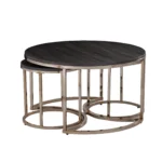 Goldoma 32 inch round coffee table in champagne and charcoal finish with metal frame and wood top