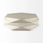 48 inch natural solid wood hexagon lift top coffee table with hidden storage in a modern living room