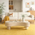 Goldoma modern irregular coffee table with flip top and hidden storage in a living room