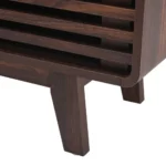 Goldoma mid-century TV stand for TVs up to 59 inches with sliding storage cabinet in walnut and black finish