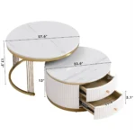 White round nesting coffee table with drawer by Goldoma, featuring a two-piece set for space-saving living room furniture