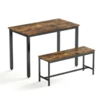 Goldoma space-saving dining table set for 4 with two rustic brown benches and black steel frame in a farmhouse kitchen