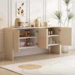 Goldoma traditional sideboard buffet cabinet 60 inch with 4 doors and adjustable shelves in apricot cream finish