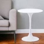 White steel round pedestal end table with glass top by Goldoma