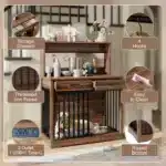 Goldoma Luxury Dog Crate Furniture with Double Doors and Electrical Outlets – Solid Wood, Modern Design for Living Room