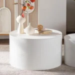 Goldoma nesting coffee table set with hidden storage in white stone finish for small living rooms