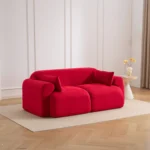 Goldoma Thalia corduroy loveseat sofa in high-saturation color with square arms and solid back