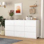 Goldoma 9-drawer solid wood chest with modern no-handle design in white, ideal for bedroom storage