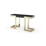 Goldoma 52-inch black and gold glass pedestal console table in a modern living room setting