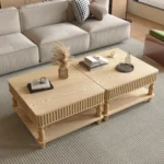 31.5 Inch Square Fluted Lift-Top Modern Decorative Coffee Table Hidden Open Storage Hydraulic Raising Mechanism for Living Room