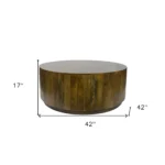 Goldoma 42-inch round solid wood coffee table with glass top in rustic brown for living room