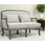 Goldoma 56-inch cream and gray linen loveseat with toss pillows in a modern living room