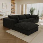 Goldoma modular L-shape corduroy cloud sofa with deep seats and memory foam in a modern living room