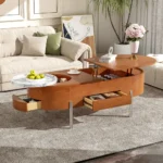 Goldoma lift top coffee table with hidden storage and rotating tray in black finish