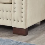 Goldoma convertible velvet loveseat sofa in apricot with tufted back and silver nailheads