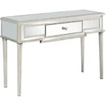 Goldoma Silver Leaf Antiqued Mirrored Console Table with leafy metalwork design - perfect entryway table