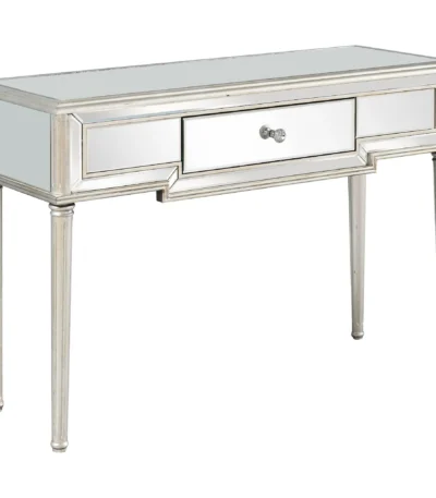 Goldoma Silver Leaf Antiqued Mirrored Console Table with leafy metalwork design - perfect entryway table