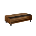 Goldoma 47 inch brown and black lift top coffee table with storage shelf in living room