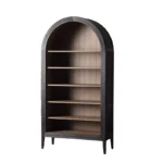 Goldoma traditional solid wood arched bookcase and wine cabinet with antique finish, wall-mounted, featuring spacious shelves and wine storage