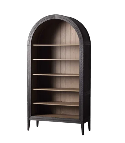 Goldoma traditional solid wood arched bookcase and wine cabinet with antique finish, wall-mounted, featuring spacious shelves and wine storage