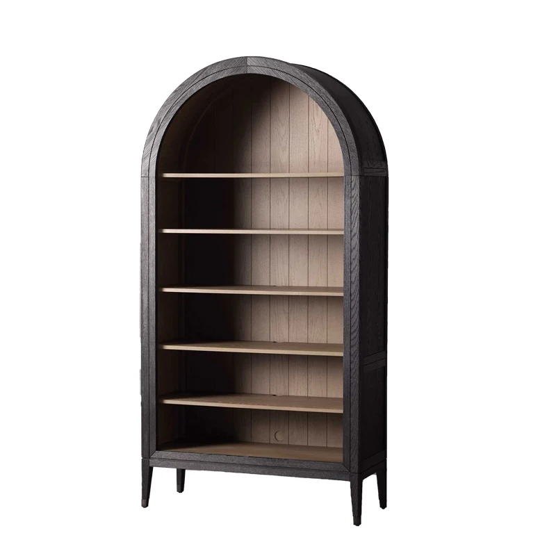 Haf2013fe93a64f8c9d620e4e48787dafh.webp Goldoma traditional solid wood arched bookcase and wine cabinet with antique finish, wall-mounted, featuring spacious shelves and wine storage