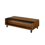 Goldoma 47 inch brown and black lift top coffee table with storage shelf in living room