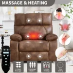 Goldoma brown faux leather power lift recliner with heat and massage, dual motor, and hidden cup holders