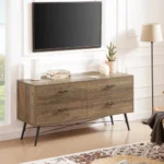 Goldoma rustic walnut TV cabinet with 4 drawers in a living room