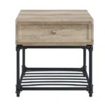 Goldoma Sandy Black and Oak Square End Table with Drawer and Shelf - 22" square side table for living room or bedroom