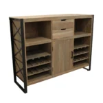 Goldoma 55-inch solid wood console table with gray top and black metal sled base in a modern living room