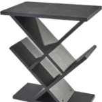 Goldoma 19 inch solid wood console table with antique black finish and eight storage compartments in a living room entryway