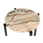Goldoma brown tan marble round end table with black metal base in living room
